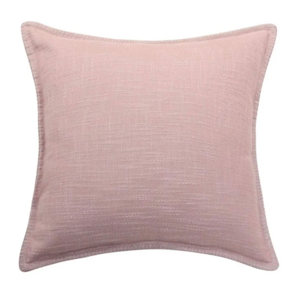 Luxury Home | Chic Blush Pink Faux Linen Tweed Tailored Trim Throw Pillow Cover